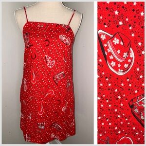 Monteau NEW red bandana western print cowboy hat hoedown shift dress size Small